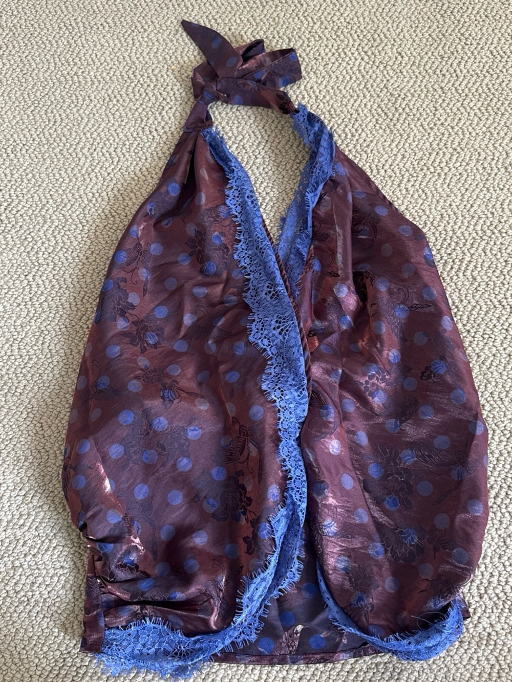 SHEIN Plum Satin Halter Top with Blue Trim